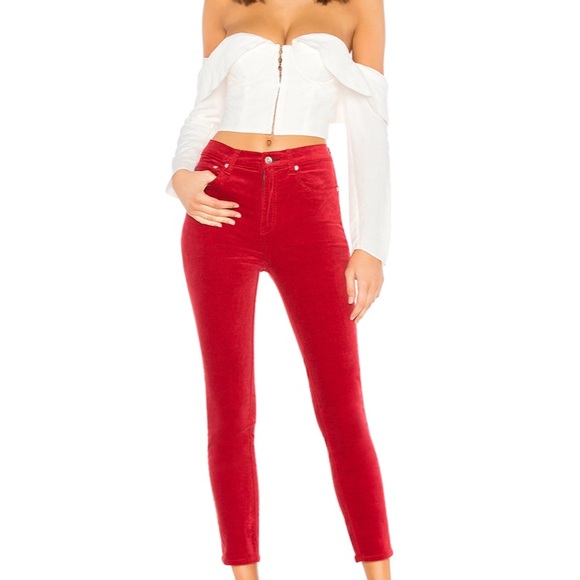 HIGH RISE VELVET SKINNY IN CHILI PEPPER - Picture 1 of 4
